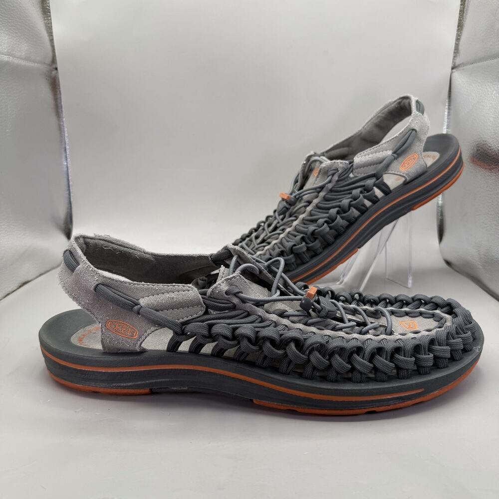 KEEN Uneek Sandals Shoes Mens Size 13 Gray Orange Woven Cord Hiking Outdoor